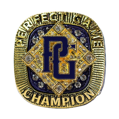 Perfect Game Baseball/Softball Blue/Gold Champion Ring Front