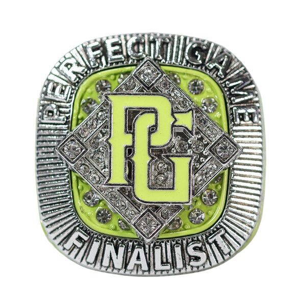 Perfect Game Baseball/Softball Lime/Silver Finalist Ring Front