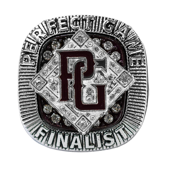 Perfect Game Baseball/Softball Maroon/Silver Finalist Ring Front