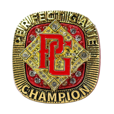 Perfect Game Baseball/Softball Red/Gold Champion Ring Front